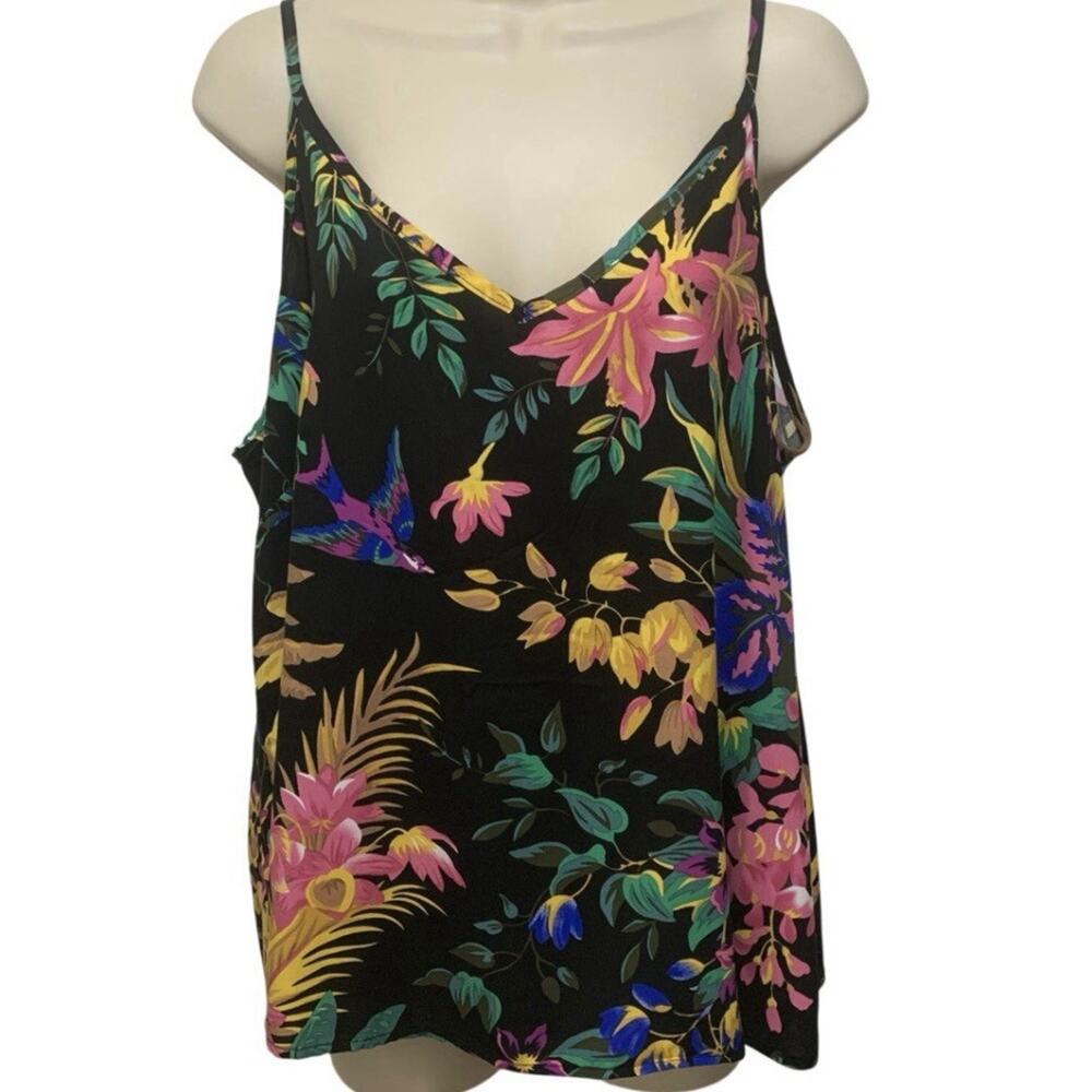 Cynthia Rowley Tropical Floral Bird Tank Top Women's Size XL Adjustable Straps